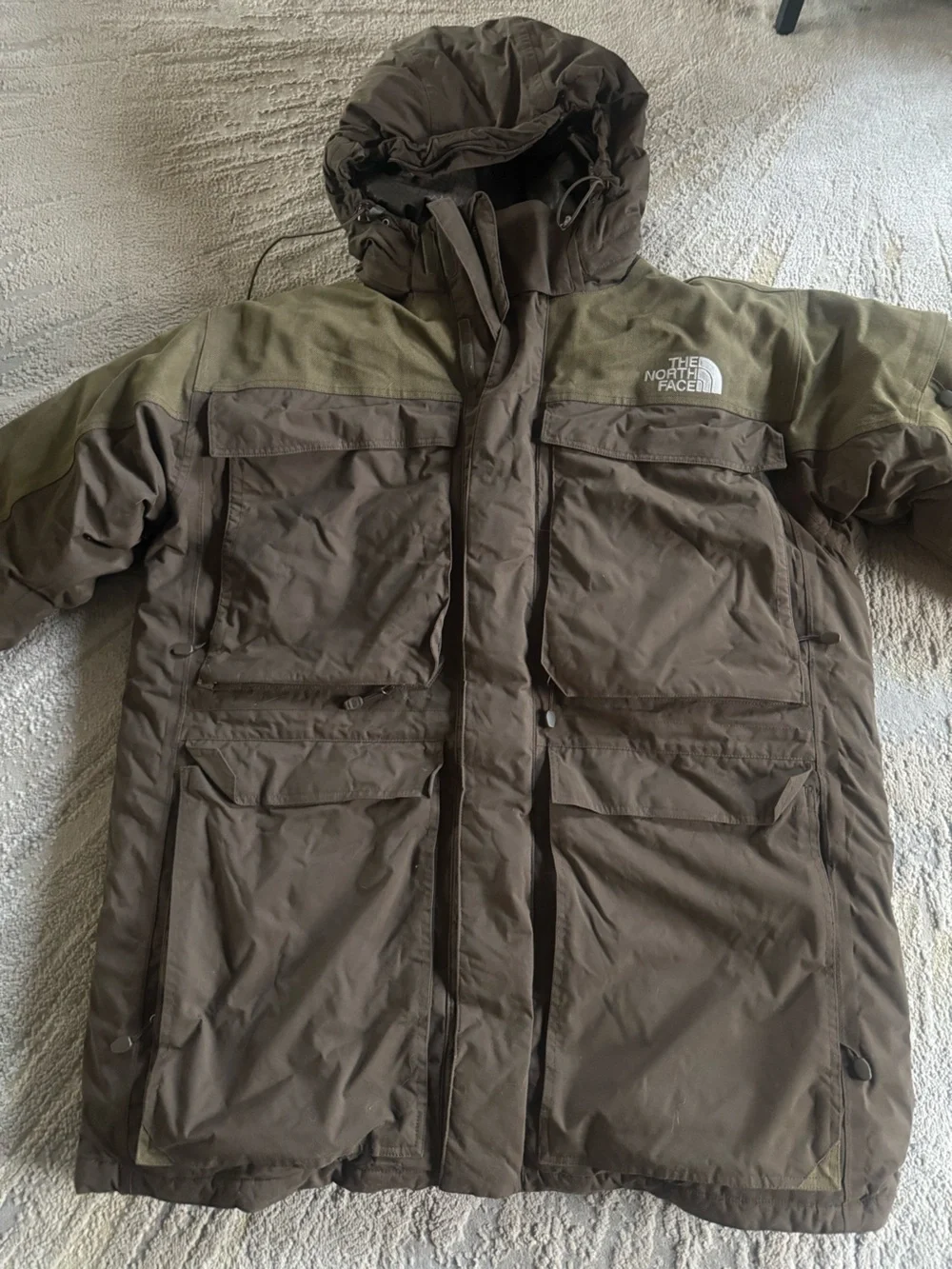 The North Face Olive Green Parka goose down Jacket hooded Hyvent XXL